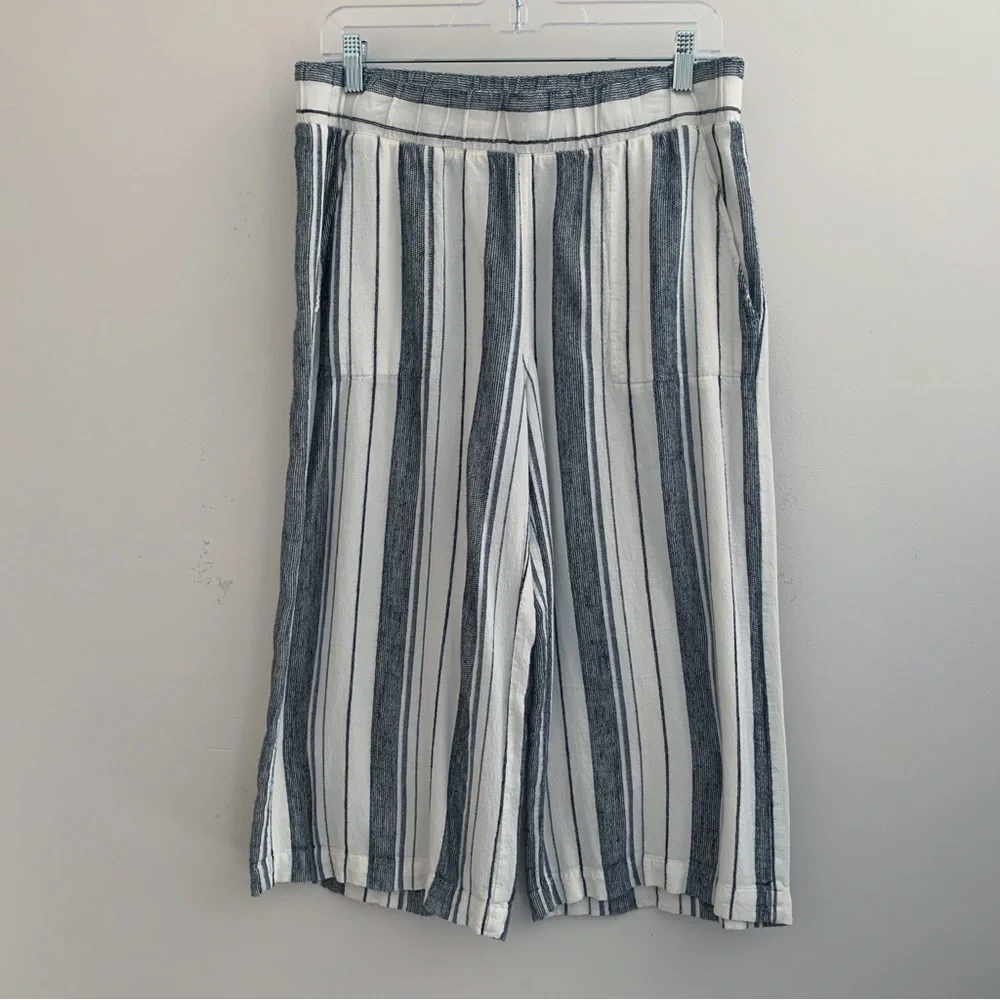 Cloth & Stone Striped Linen Blend Cropped Pants Medium Nautical Summer